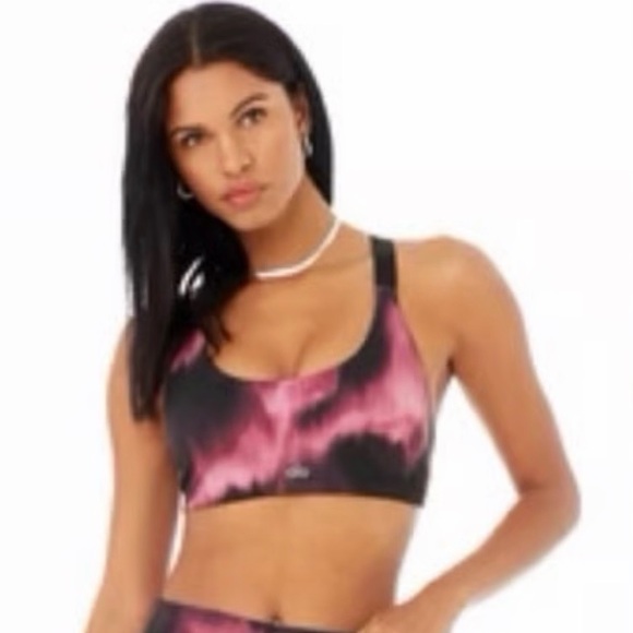 All yoga Pink and Black Tie-Dye Sports Bra - Picture 1 of 2